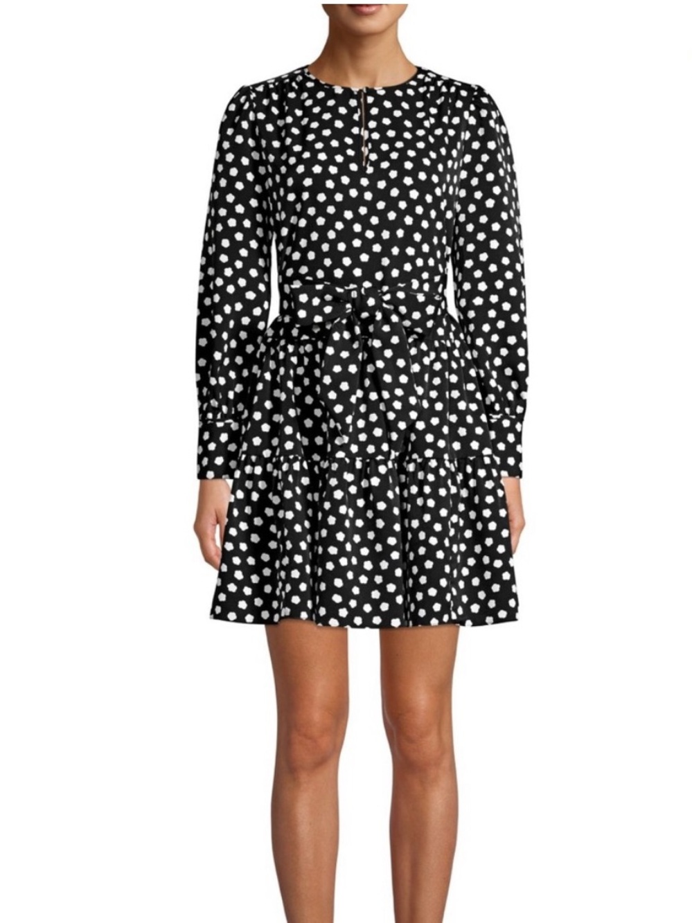NEW Kate Spade Cloud Dot Dress Size XL Black White Mini Long Sleeve Shift NWT